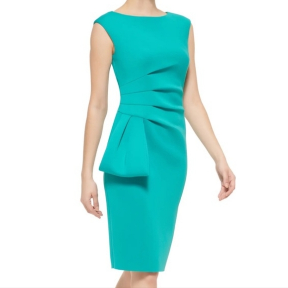 NWT Eliza J Sleeveless Side-tuck Ruffle Dress in Jade Size 0 Retail $148 - Picture 3 of 11